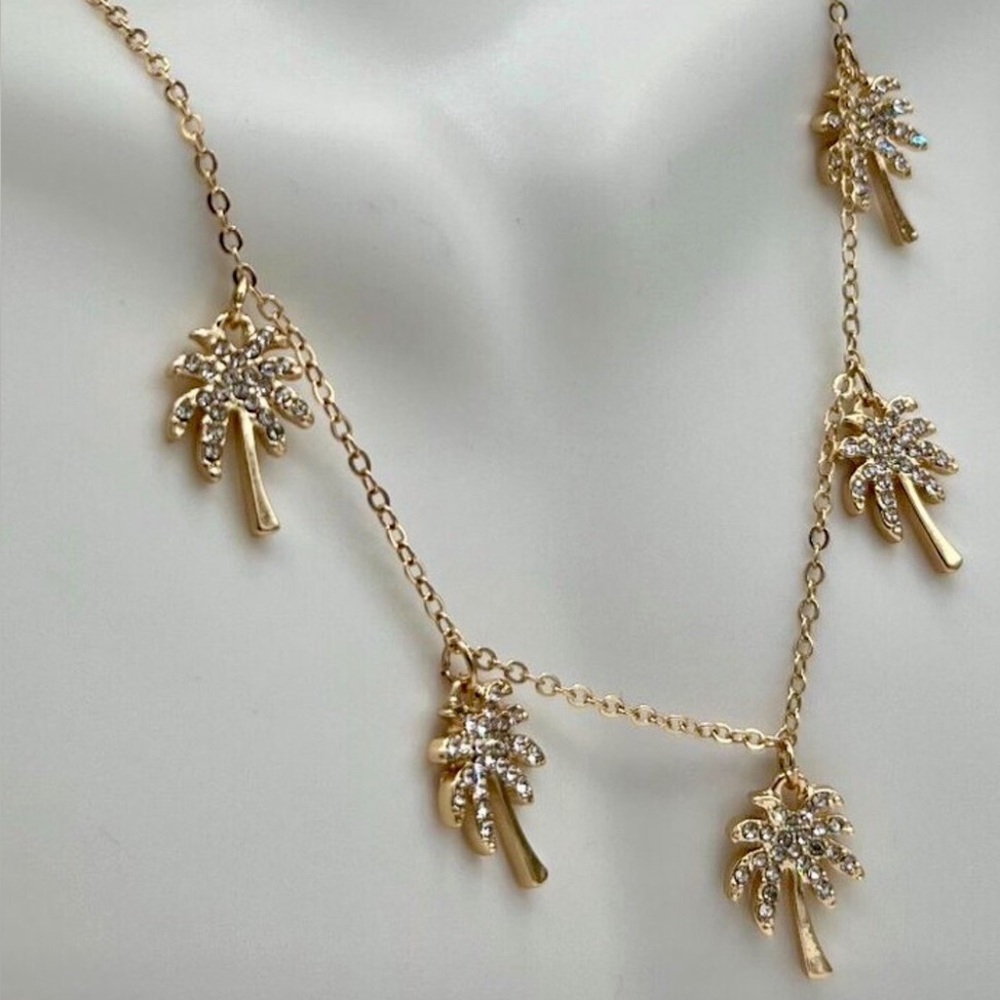 Lily Pulitzer gold tone Rhinestone palm tree necklace